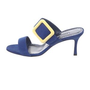 Manolo Blahnik Blue and Yellow Suede Heels